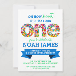 Süßigkeits-Thema-besprüht 1. Geburtstags-Party Einladung