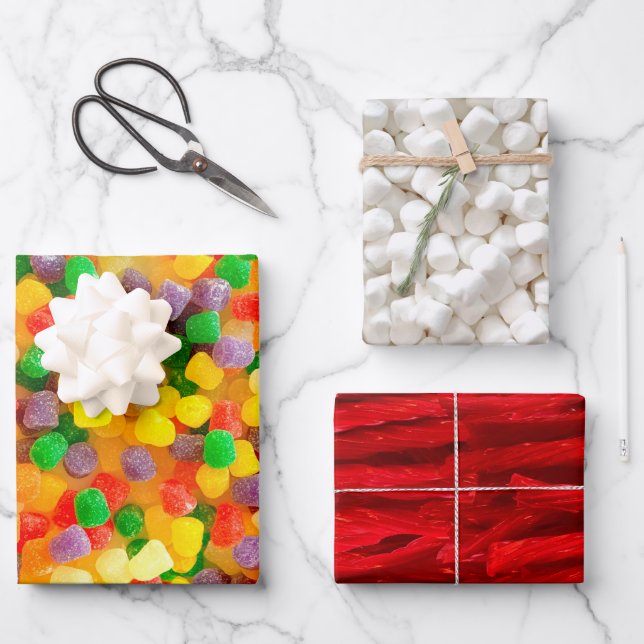 Süßkartoffeln, Marshmallow Gumdrop Wrapping Papers Geschenkpapier Set (Vorderseite)