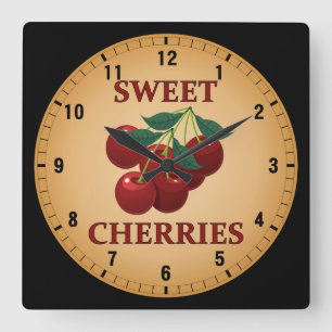 Süßkirschen Quadratische Wanduhr