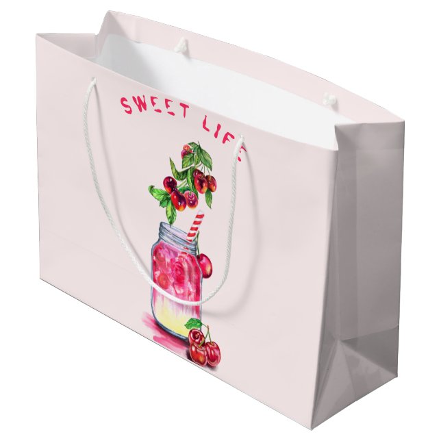 Süßkirschsaft Coole Getränke Früchte Geschenktasch Große Geschenktüte (Rückseite Schrägansicht)