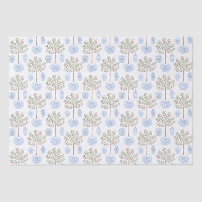 Süßpfirsich Wasserfarbe Tree Blauer Weiße Ingwer J Seidenpapier (Vorderseite)