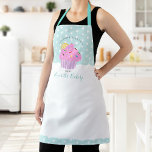 Süßpink Cupcake Bäckerei Dessert Türkis Custom Schürze<br><div class="desc">Hier ist ein wunderbarer Weg, um den Spaß des Backens zu ergänzen. Genießen Sie die kulinarischen Abenteuer, wenn Sie diese elegante, raffinierte, einfache und moderne Schürze tragen. Ein funkelnd, rosafarbener Kuchen und handgeschriebener Typografie-Overlay aus weißem Polka auf einem hellpastellfarbenen Minz aqua blauen Hintergrund. Personalisieren Sie Ihre Daten mit Ihrem Namen...</div>