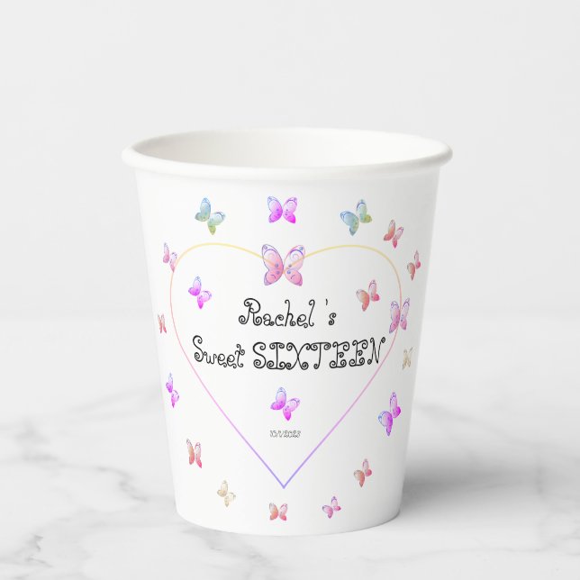 Süßrosa Herzklopfen Süß 16 Geburtstag Pappbecher (Vorderseite)