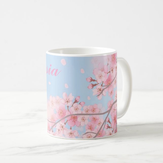 Süßrosa Kirschblüten mit Ihrem Namen Kaffeetasse (VorderseiteRechts)