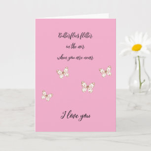 Süßrosa Schmetterlinge mit Herz-Liebe Karte