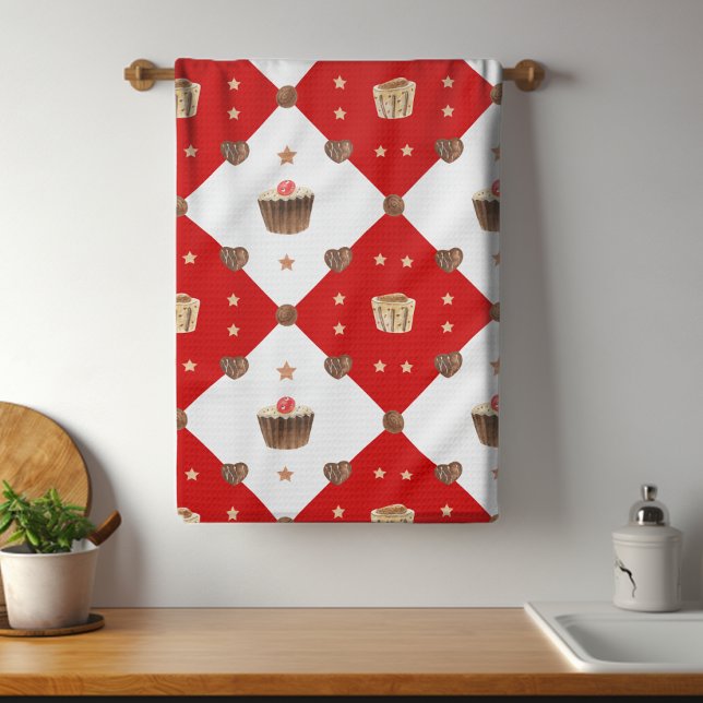 Süßschokolade Leckereien Moderne Weihnachtswasserf Geschirrtuch (Von Creator hochgeladen)