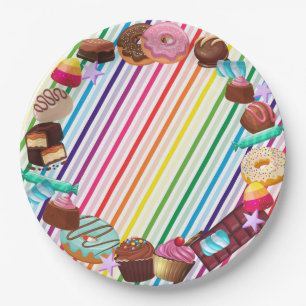 Süßspeise, Schokolade, Essen, Donuts, Regenbogen Pappteller