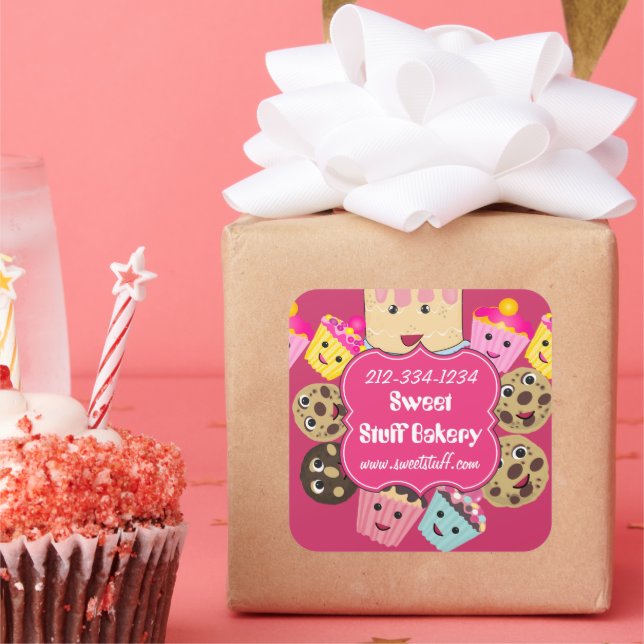 Süßspeisen Kuchenkost und Kuchengebäck Quadratischer Aufkleber (Party)