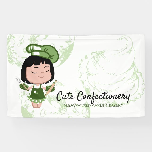 Süßwaren Baker Green Girl Cartoon Banner (Horizontal)