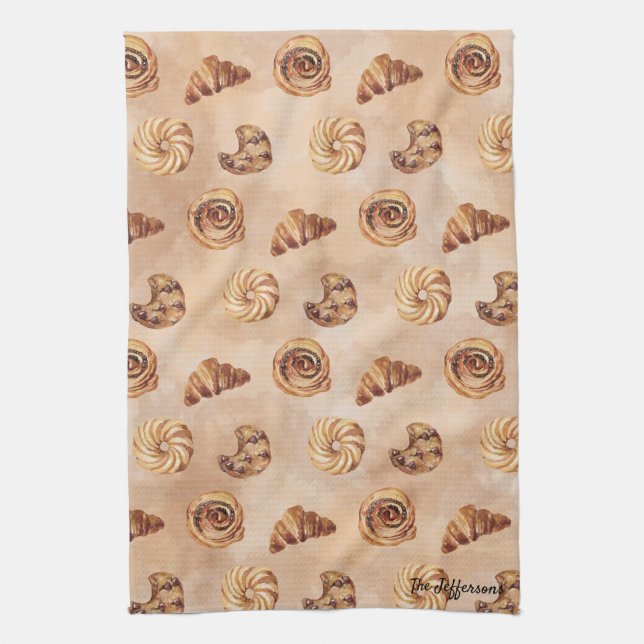 Süßwaren für Wasserfarben Patisserie Food Brunch Geschirrtuch (Vertikal)