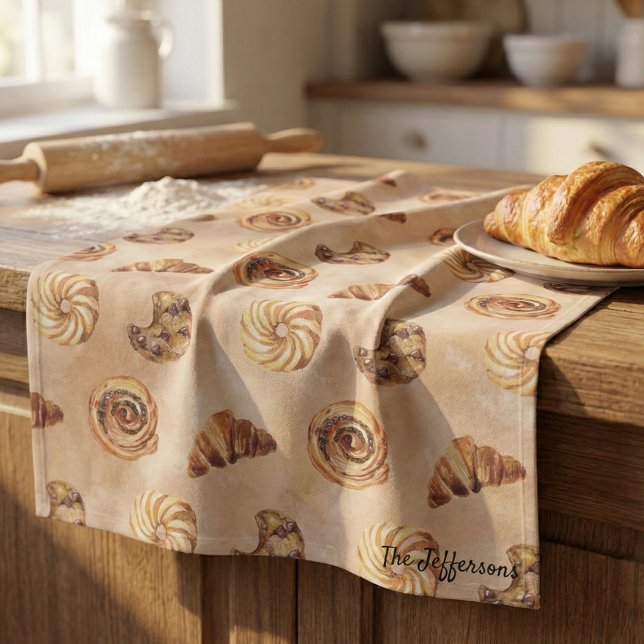 Süßwaren für Wasserfarben Patisserie Food Brunch Geschirrtuch (croissant cinnamon roll cookie kitchen towel)