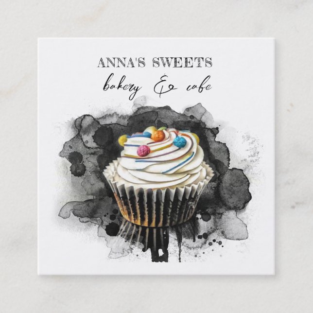 *~* Süßwarenbäckerei QR Social Media Quadratische Visitenkarte (Vorderseite)