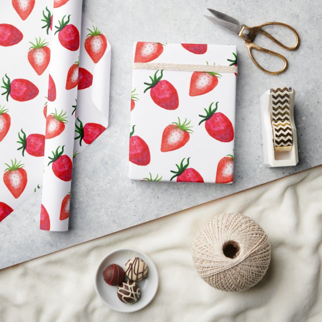 Süßwasserfarben Erdbeeren Geschenkpapier (Kunsthandwerk)