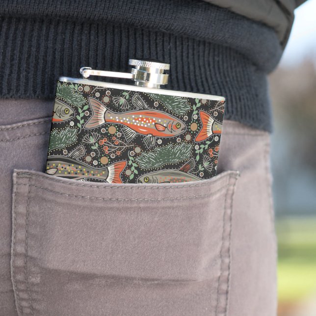 Süßwasserfisch, Stilvolles Design, Forelle, Fische Flachmann (Beispiel)