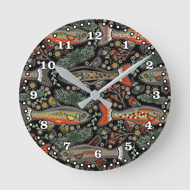 Süßwasserfisch, Stilvolles Design, Forelle, Fische Runde Wanduhr (Vorderseite)