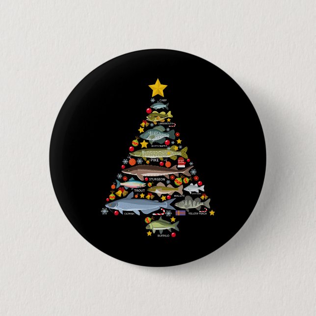 Süßwasserfischarten Weihnachtsbaum Angeln Xma Button (Vorderseite)