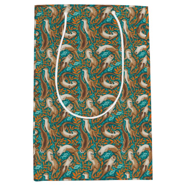 Süßwasserschwimmer in Aquamarin und Orange Gouache Mittlere Geschenktüte (Vorderseite)