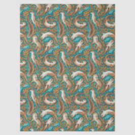 Süßwasserschwimmer in Aquamarin und Orange Gouache Seidenpapier