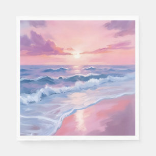 Süßwatte Strand Rosa Ozeanwellen Malerei Serviette