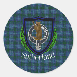 Sutherland-Schottischer-Clan-Tartan & -Wappen Runder Aufkleber