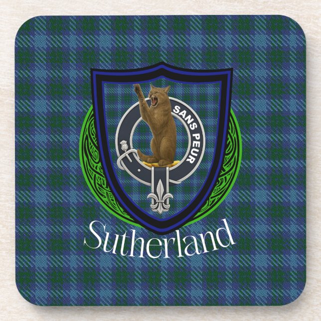 Sutherland Scottish Clan Tartan & Crest Getränkeuntersetzer (Vorderseite)