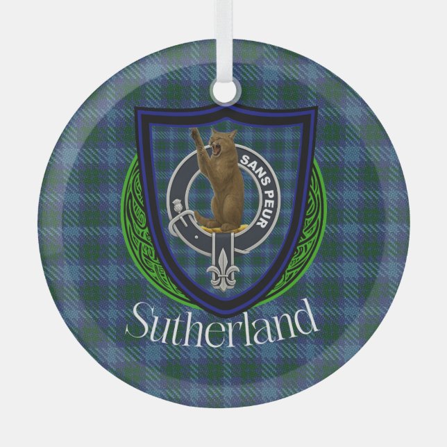 Sutherland Scottish Clan Tartan & Crest Ornament Aus Glas (Vorderseite)