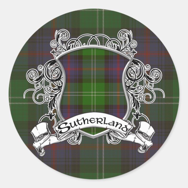 Sutherland Tartan Shield Runder Aufkleber (Vorderseite)