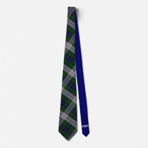 Sutherland Tartan & Solid Blue Monogram Neck Tie Krawatte
