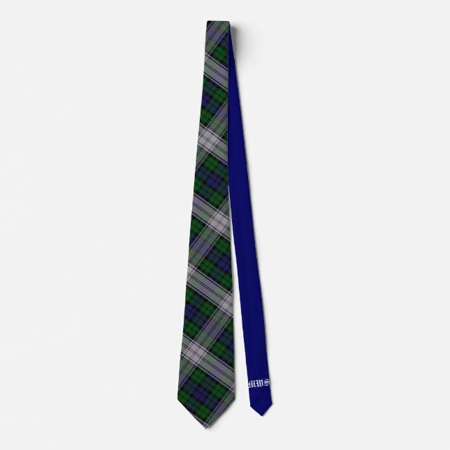 Sutherland Tartan & Solid Blue Monogram Neck Tie Krawatte (Vorderseite)
