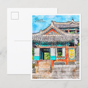 Suwon Südkorea vintage Reise Wasserfarbe Postkarte