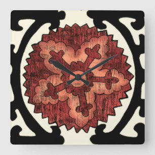 Suzani Art-dekoratives Blumenmuster Quadratische Wanduhr