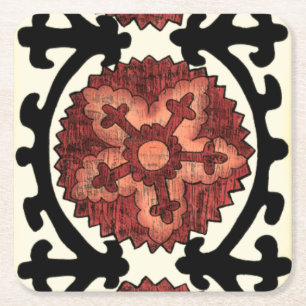 Suzani Art-dekoratives Blumenmuster Rechteckiger Pappuntersetzer