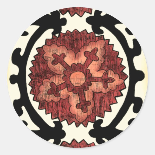 Suzani Style Decoration Blumenmuster Runder Aufkleber (Vorderseite)