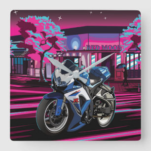 Suzuki GSX-R in Red Moon City Quadratische Wanduhr