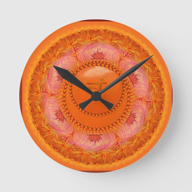 Svādhishthāna Chakra Uhr-Orange Runde Wanduhr (Vorderseite)