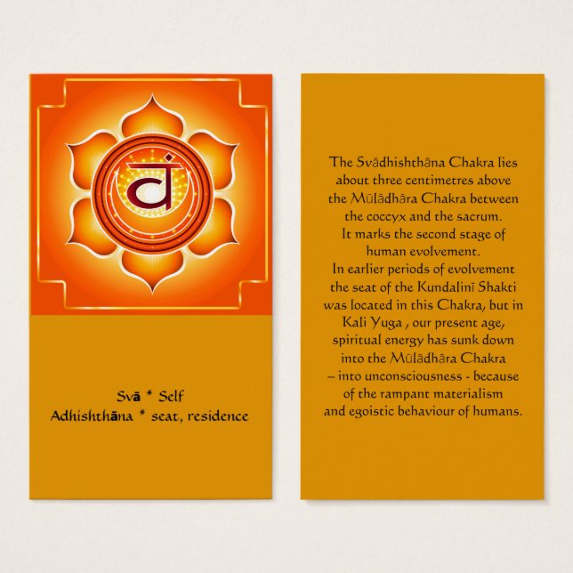 Svadisthana oder Sacral Chakra Card (Vorne & Hinten)