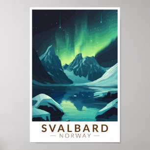 Svalbard Norwegen Nord Lights Travel Art Vintag Poster