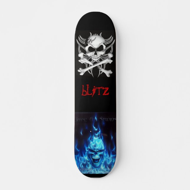 svart, Schädelknochen, BlueFireSkullSign, Skateboard (Vorne)