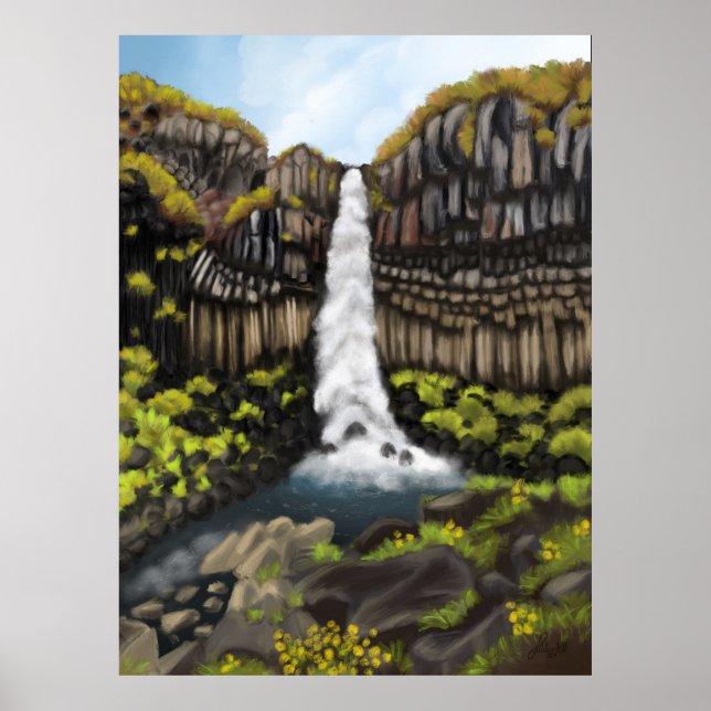 Svartifoss Serenity: Isländische Wasserfall Wonder Poster (Vorne)