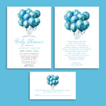 Blue Balloons Watercolor Boy Baby Shower
