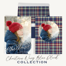 Christmas Holiday Navy Blue Red Plaid Pattern