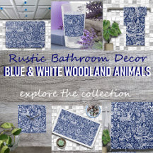 RUSTIC BATHROOM DECOR - BLUE WOODLAND ANIMALS