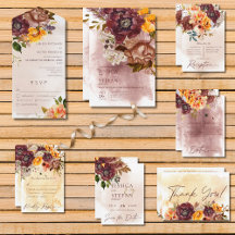 Marsala Clay & Yellow Bouquet Wedding Suite Cards
