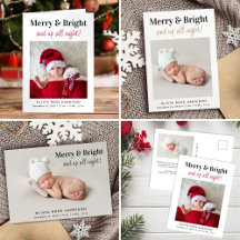 Merry & Bright Christmas Photo Birth Announcements