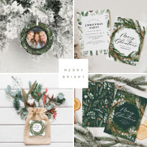 Christmas watercolor wreath rustic modern elegant