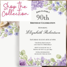 90th Birthday Elegant Purple Watercolor Flowers