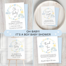 Boho Rainbow Watercolor Baby Boy Shower