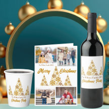 Chic Gold Snowflake Christmas Tree Cards & Gifts