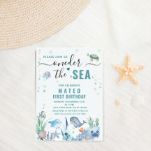 Under the Sea 1st Birthday Fun Watercolor 