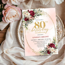 Boho burgundy blush gold 80th birthday 38-80